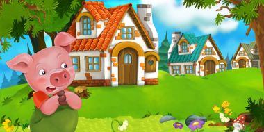 Domuz çiftçisi geleneksel köy yakınındaki