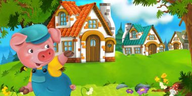 Domuz çiftçisi geleneksel köy yakınındaki