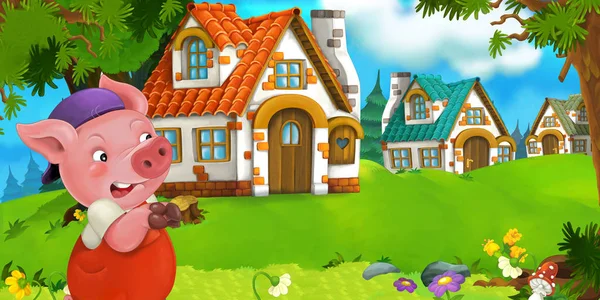 Domuz çiftçisi geleneksel köy yakınındaki