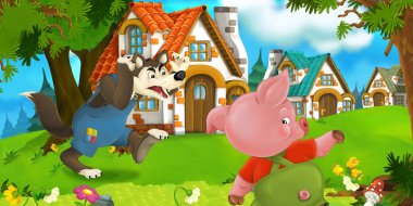 Domuz çiftçisi geleneksel köy yakınındaki