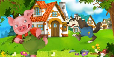 Domuz çiftçisi geleneksel köy yakınındaki