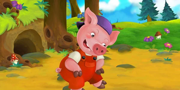 어린이 다채로운 그림에서에서 귀여운 돼지와 — 스톡 사진