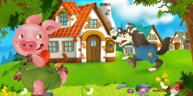 Domuz çiftçisi Köyü ve kızgın kurt 