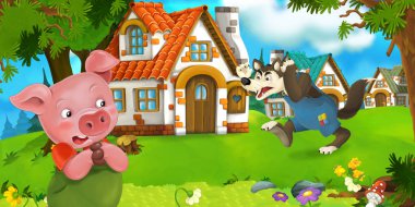 Domuz çiftçisi Köyü ve kızgın kurt 