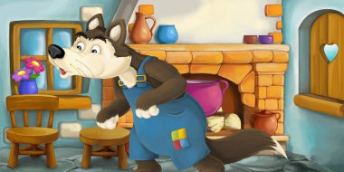 Mutfakta kötü kurt, çocuklar için renkli resimde ile çizgi film sahne