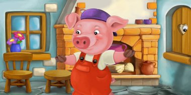 domuz mutfakta, çocuklar için renkli resimde çizgi film sahne