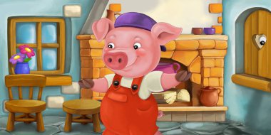 domuz mutfakta, çocuklar için renkli resimde çizgi film sahne