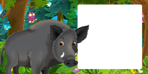 Cartoon Scene Happy Funny Boar Forest Illustration Children — Stock Photo, Image