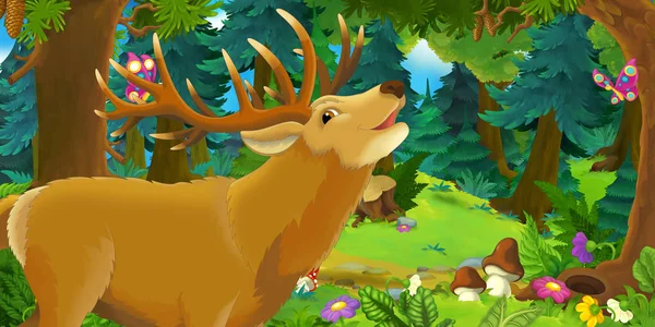 cartoon scene with happy and funny deer  in the forest - illustration for children