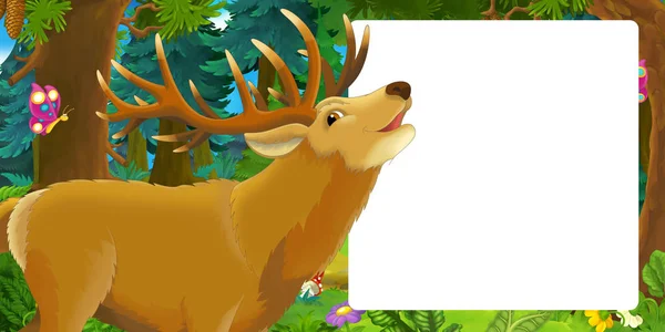 Cena Dos Desenhos Animados Com Veados Felizes Engraçados Floresta Ilustração — Fotografia de Stock