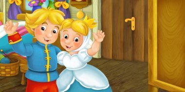 Çizgi film çift yatak odasında el sallayarak