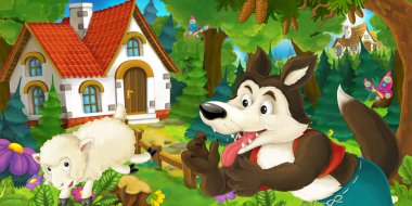 çizgi film kurt ve çiftlik çalışan koyun 