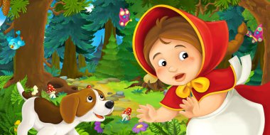 Kırmızı başlıklı peri kuyruk kız ahşap köpek ile