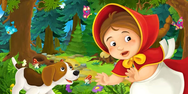 Kırmızı başlıklı peri kuyruk kız ahşap köpek ile