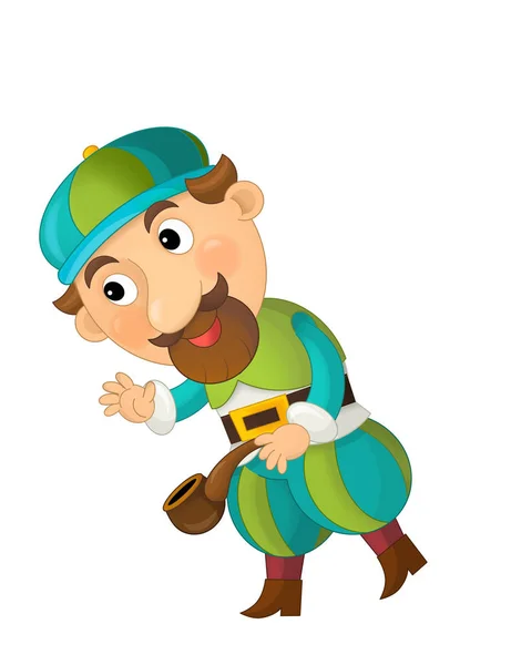 cartoon character young palace dweller or some prince holding pipe on white background - illustration for children