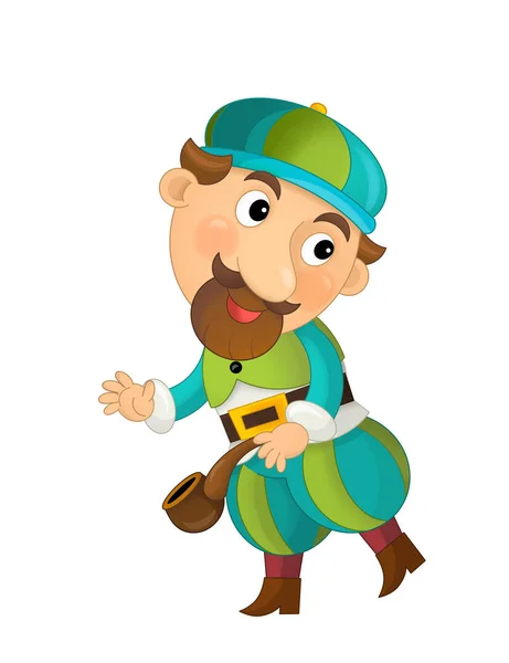 cartoon character young palace dweller or some prince holding pipe on white background - illustration for children