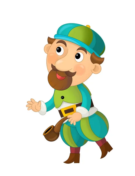 Cartoon character young palace dweller or some prince holding pipe on white background - illustration for children — Stock Photo, Image
