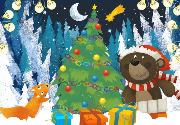 Téli jelenet erdei állat Santa Claus állat az erdőben — Stock Fotó