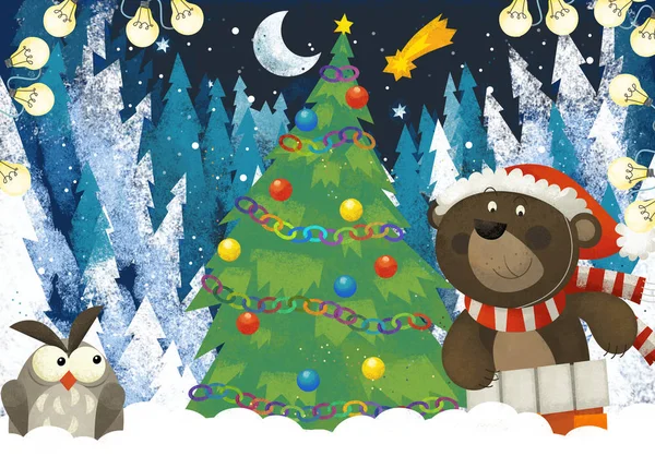 Зимова сцена з лісовими тваринами Санта Клаус тварина в лісі — стокове фото