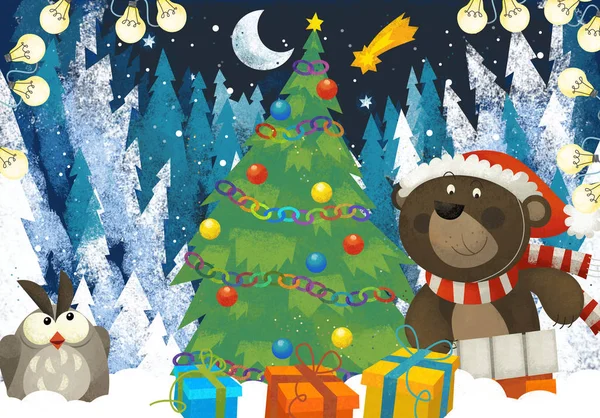 Téli jelenet erdei állat Santa Claus állat az erdőben — Stock Fotó