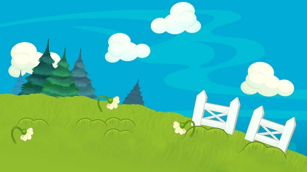 卡通人物农场 草地上有儿童文字图解空间 — 图库照片
