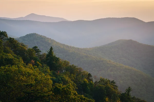 Lagen van de Blue Ridge Mountains gezien bij zonsondergang, van Skyline — Stockfoto