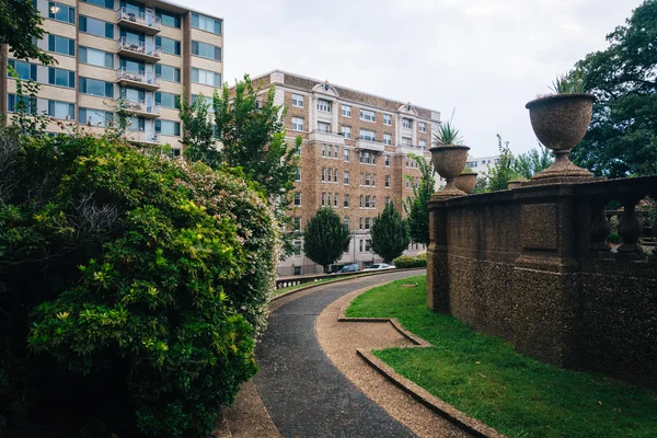 Buissons et passerelle au Meridian Hill Park, à Washington, DC . — Photo