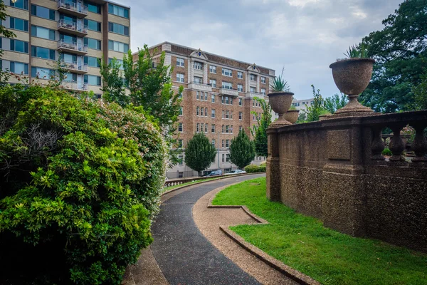 Struiken en wandelpad in Meridian Hill Park, in Washington, Dc. — Stockfoto