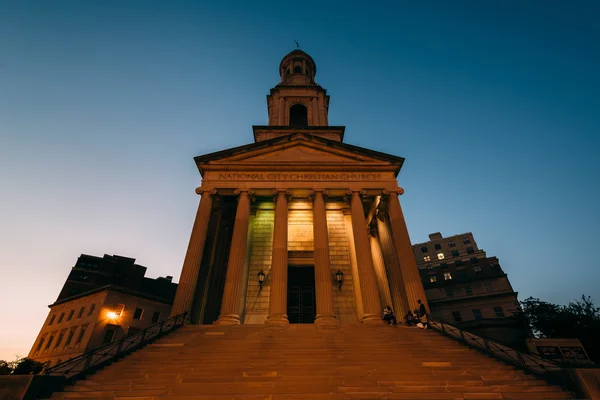 Iglesia Cristiana de la Ciudad Nacional por la noche, en Thomas Circle en Was —  Fotos de Stock