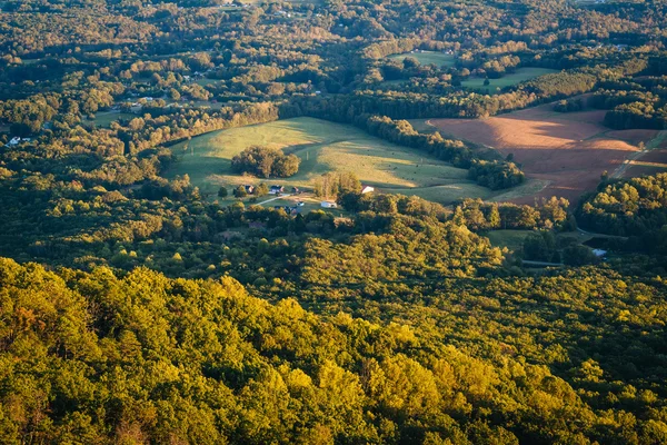 Vista de campos y casas desde el Parque Estatal Pilot Mountain, Norte — Foto de Stock