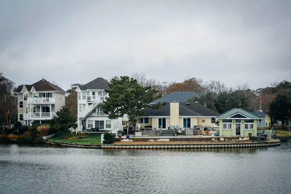 Hus längs stranden av sjön Holly, i Virginia Beach, Virgini — Stockfoto