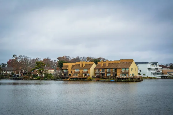 Casas a orillas del lago Holly, en Virginia Beach, Virgini — Foto de Stock