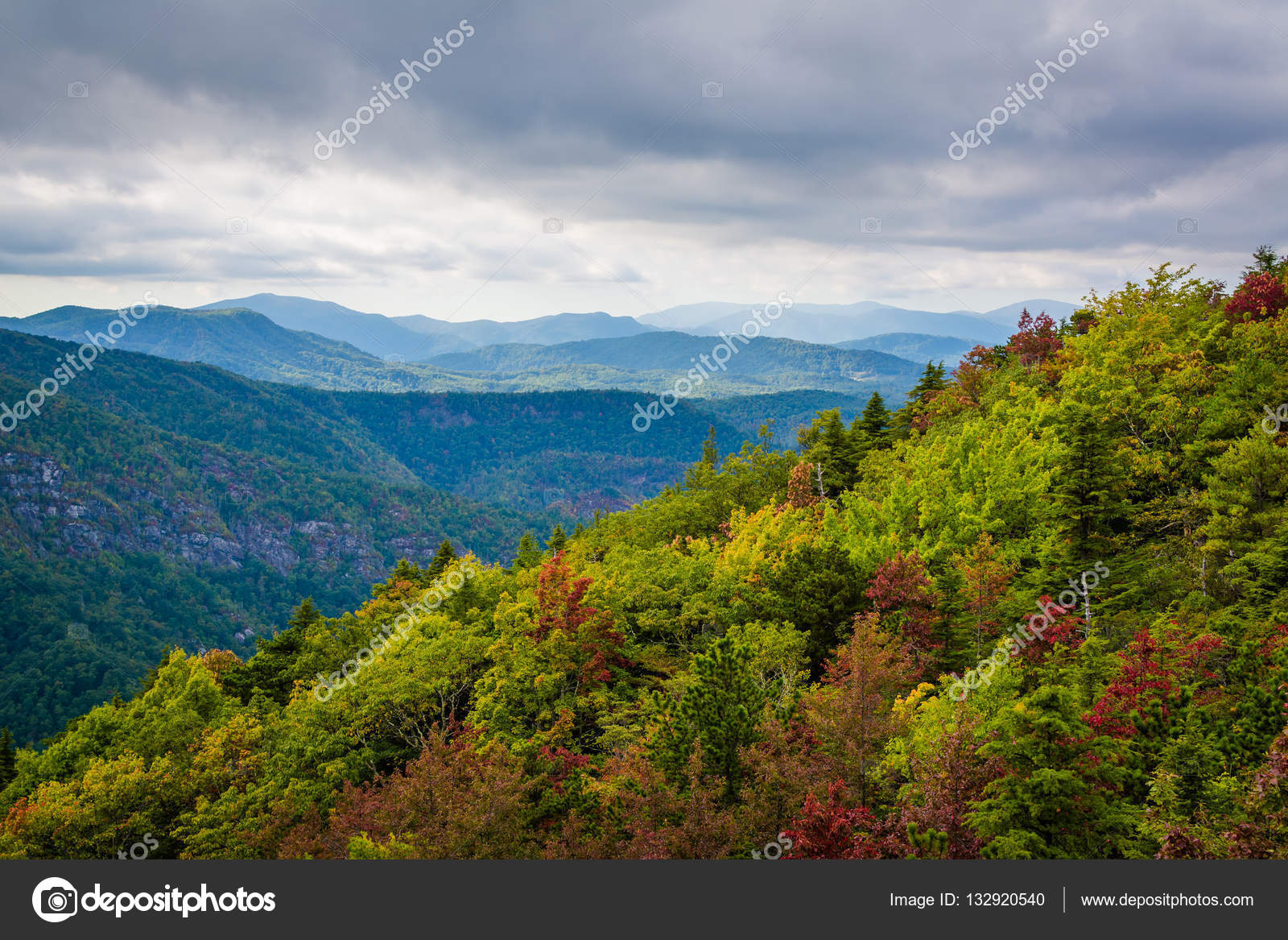 Early autumn view of the Blue Ridge Mountains from Hawksbill Mou