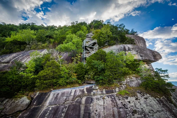 Staircase on a rocky cliff, at Chimney Rock State Park, North Ca — Stock Photo, Image