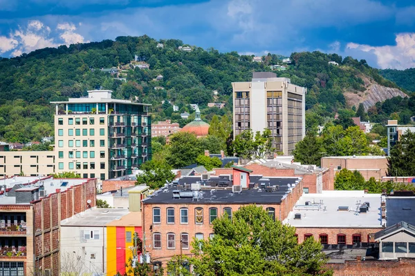 Widok na budynki w centrum miasta i miejscowości górskich, w Asheville, N — Zdjęcie stockowe