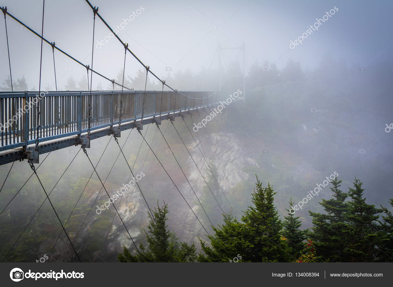 The Mile High Swinging Bridge In Fog At Grandfather
