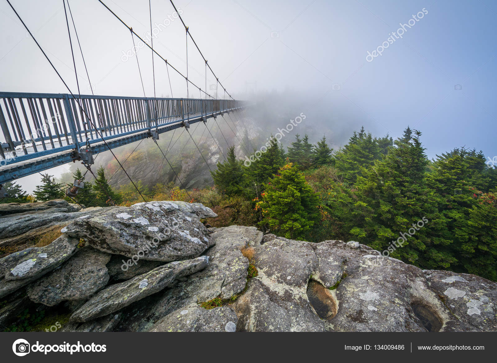 The Mile High Swinging Bridge In Fog At Grandfather