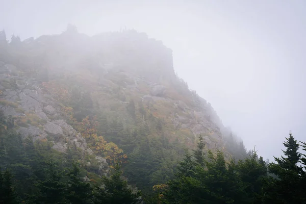 在雾，在祖父山，北卡罗莱纳州的岩石峰. — 图库照片