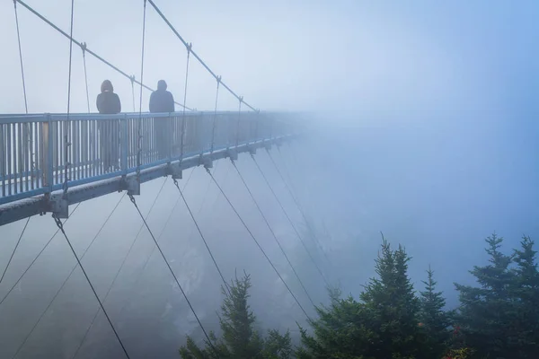 The Mile High Swing Bridge in fog, at Grandfather Mountain, N — стоковое фото