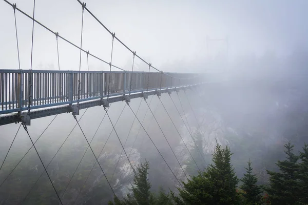 Il ponte oscillante alto miglio nella nebbia, alla montagna del nonno, N — Foto Stock