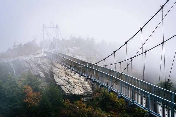 The Mile High Swinging Bridge no nevoeiro, na montanha do avô, N — Fotografia de Stock