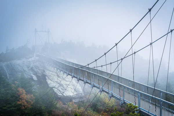 Il ponte oscillante alto miglio nella nebbia, alla montagna del nonno, N — Foto Stock