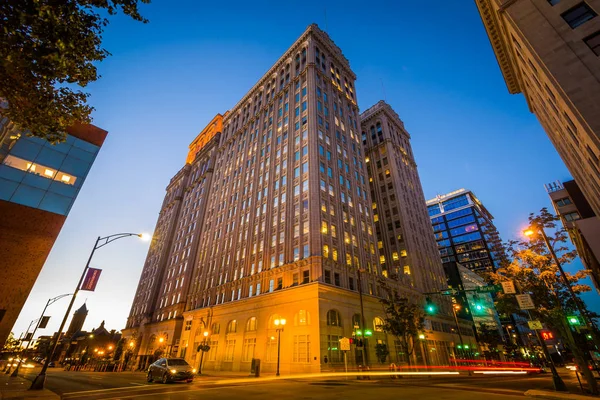 Buildings and the intersection of Elm Street and Market Street a