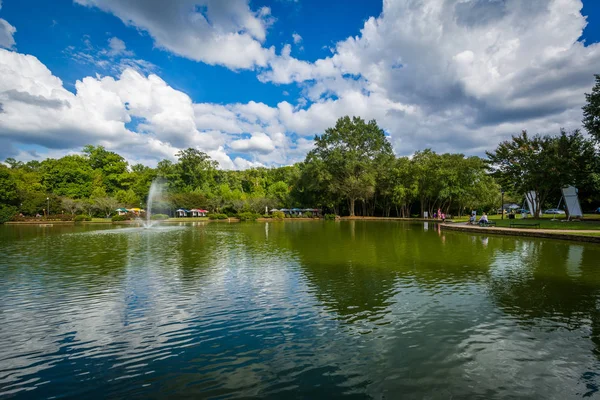 Beautiful clouds over the lake at Freedom Park, in Charlotte, No — Stock Photo, Image