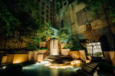 Thomas Polk Park'ta çeşmeler gece, şehir dışına Charlotte, ne de