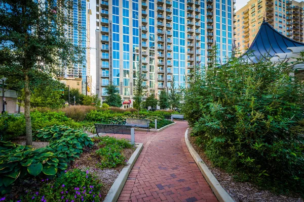 Geçit ve modern binalar Romare Bearden Park'ta Upt gördüm