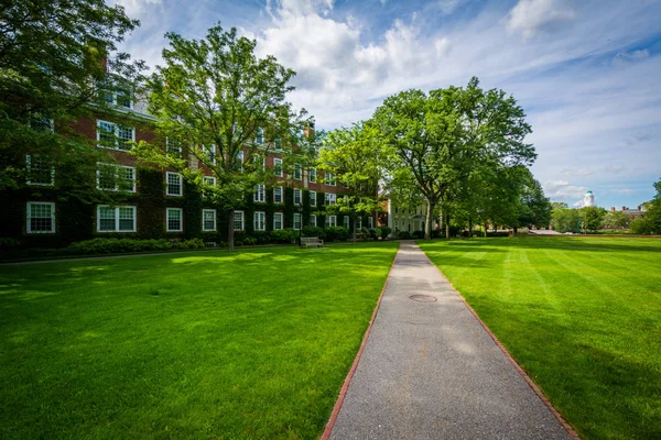 Loopbrug en gebouwen aan de Harvard Business School, in Boston, Mas — Stockfoto