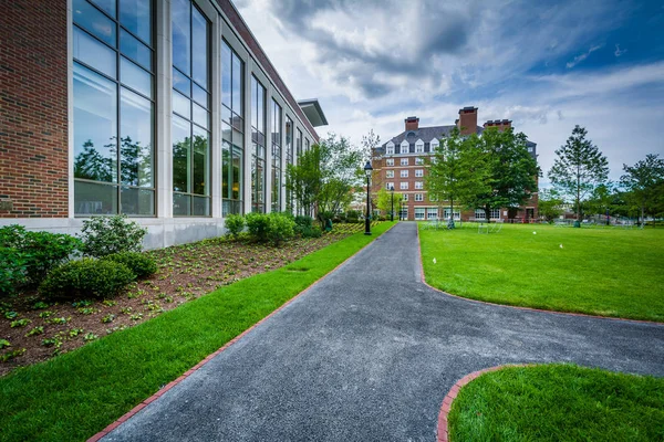 Pasarela y edificios en Harvard Business School, en Boston, Mas — Foto de Stock