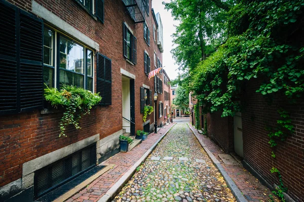 Acorn Street, em Beacon Hill, Boston, Massachusetts . — Fotografia de Stock