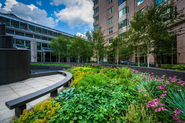 Jardins no Prudential Center Plaza, em Back Bay, Boston, Mas — Fotografia de Stock